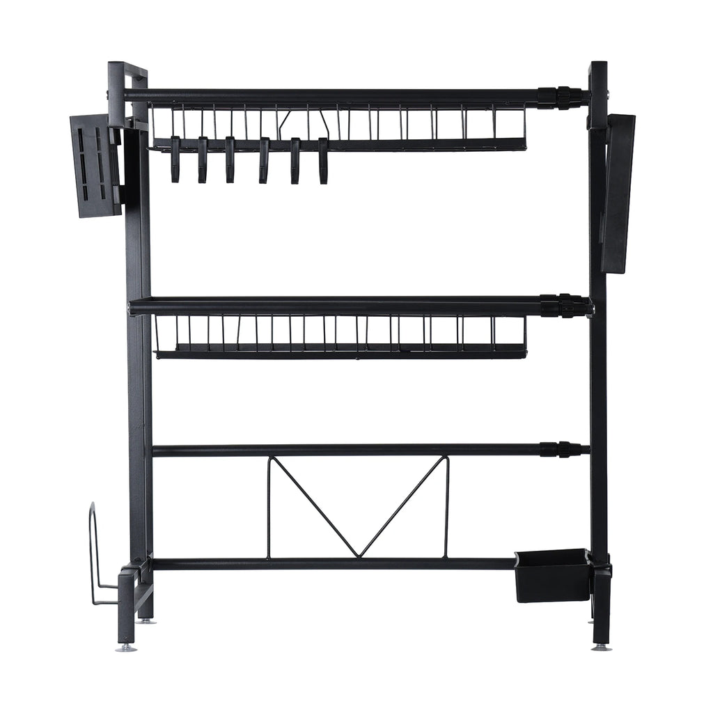 2 Tier Kitchen Storage Shelf Above Sink Stretchable Bowl Draining Rack Multifunctional Dish Knife Spoon Sink Rack Set Organizer