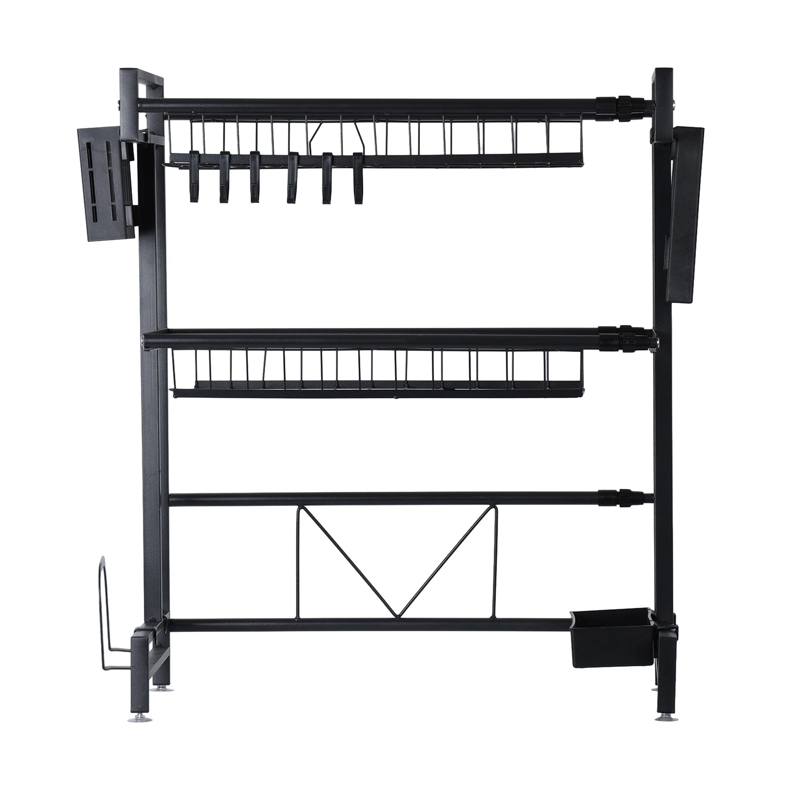 2 Tier Kitchen Storage Shelf Above Sink Stretchable Bowl Draining Rack Multifunctional Dish Knife Spoon Sink Rack Set Organizer