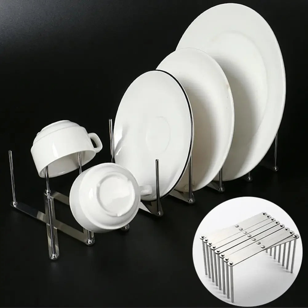 Stainless Steel Pot Lid Holder Retractable Space Saving Multifunctional Dish Plate Bowl Organizer Storage Rack Kitchen Supplies