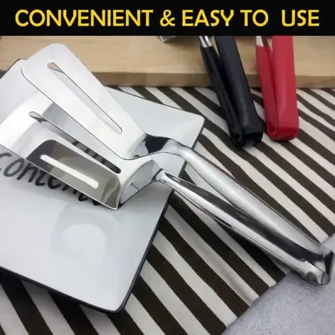 Stainless Steel Double-Sided Shovel Clip Anti-Scald BBq Barbecue Tong Fried Steak Shovel Fried Fish Shovel Vegetable Clamp Tool