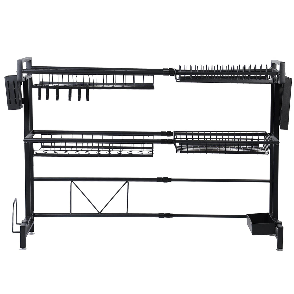 2 Tier Kitchen Storage Shelf Above Sink Stretchable Bowl Draining Rack Multifunctional Dish Knife Spoon Sink Rack Set Organizer