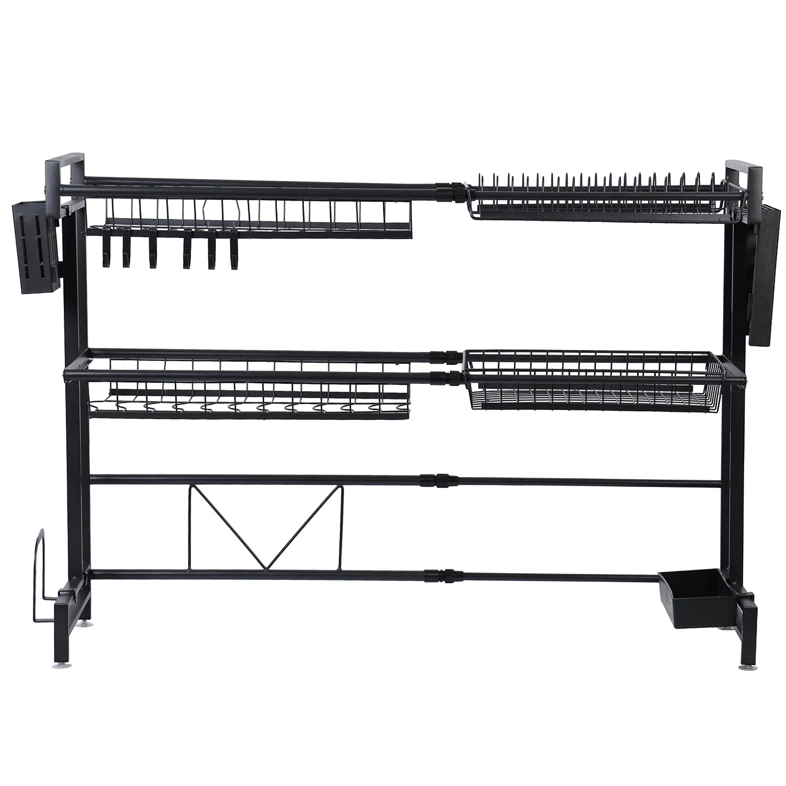 2 Tier Kitchen Storage Shelf Above Sink Stretchable Bowl Draining Rack Multifunctional Dish Knife Spoon Sink Rack Set Organizer