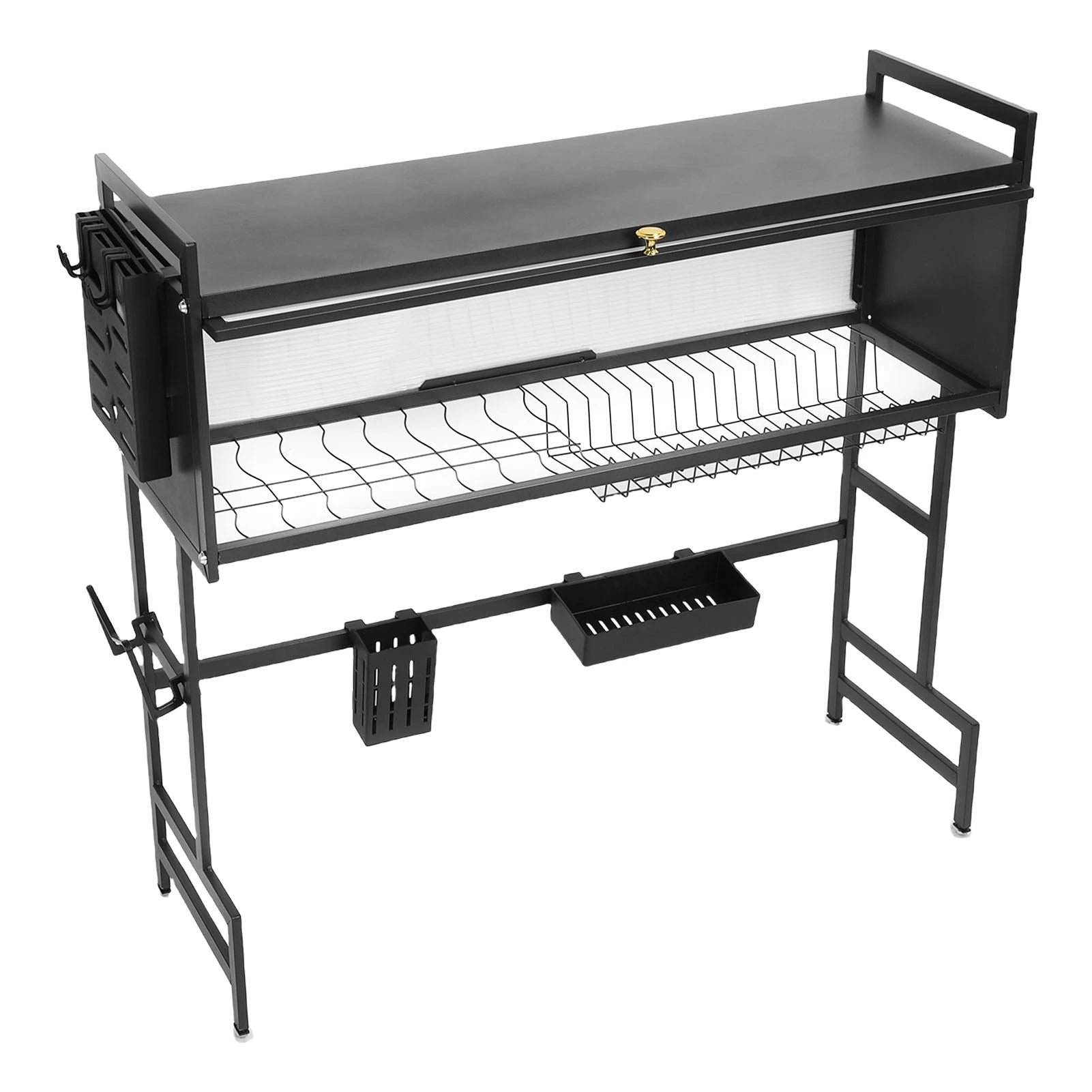 Over Sink Dish Drying Rack Carbon Steel Space Saving 2 Tier Above Kitchen Sink Dish Drying Drainer Rack with Cover for Kitchen