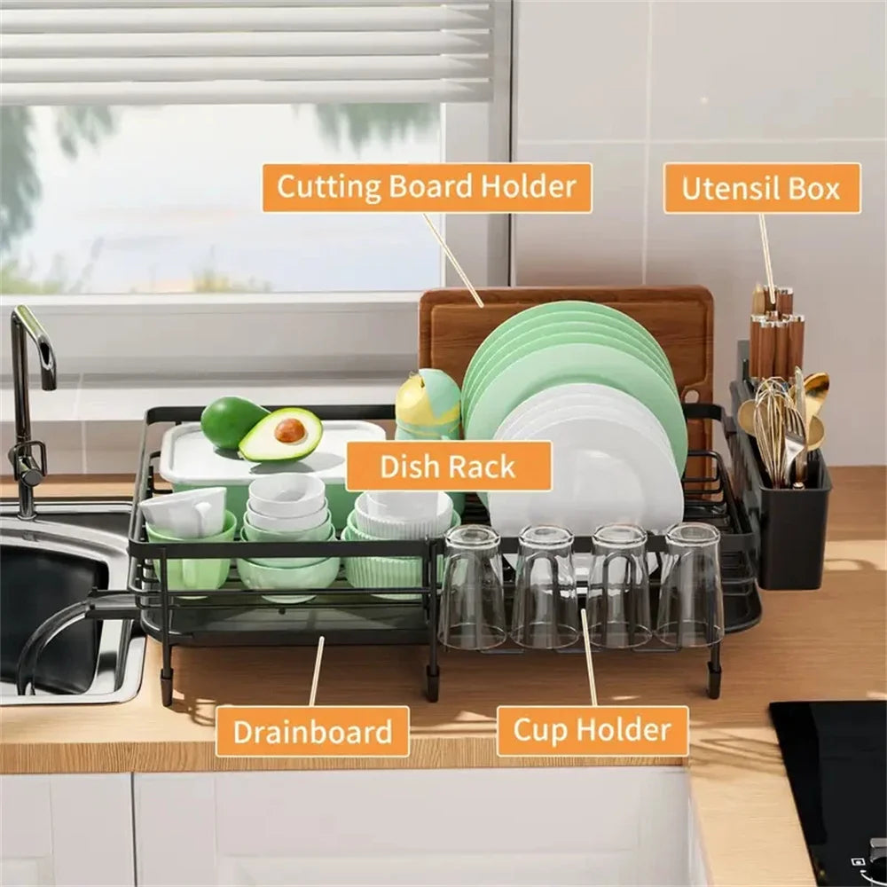 Kitchen Dish Rack Drying Storage with Drain Tableware Storage Rack Drip Tray Cutlery Cup Holder for Kitchen Home