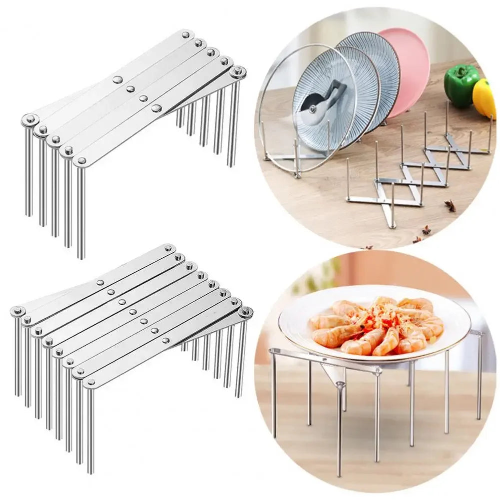 Stainless Steel Pot Lid Holder Retractable Space Saving Multifunctional Dish Plate Bowl Organizer Storage Rack Kitchen Supplies
