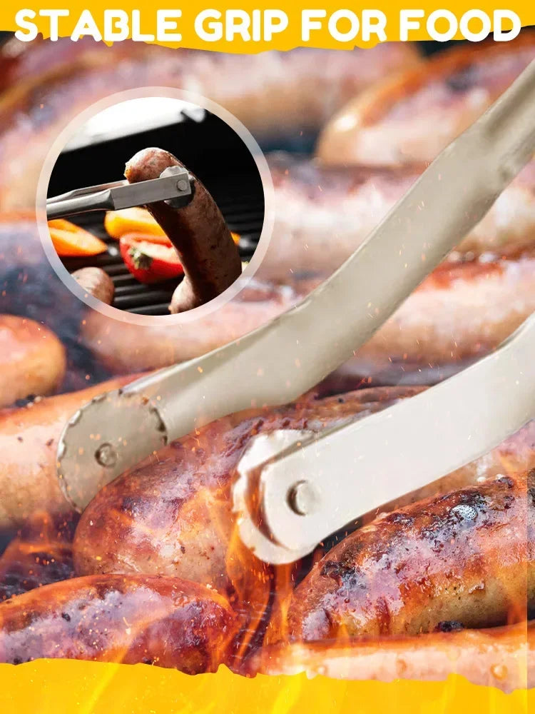 BBQ Sausage Turning Tongs Kitchen Hot Dogs Cooking Clip Stainless Steel Barbecue Long Handle Tongs for Flipping Bacon Steak Meat