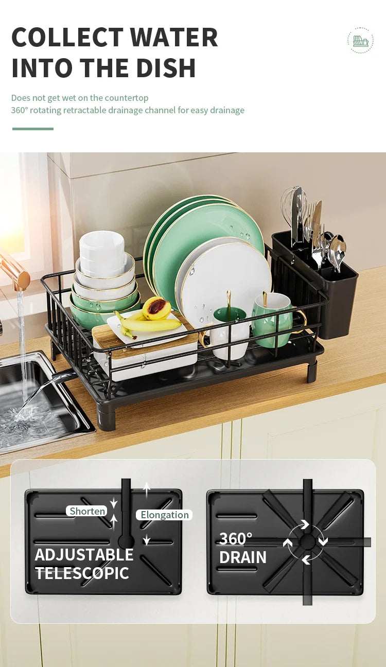 dish draining rack,Cutlery rack with drain tray and drip line,cup holder,cutlery holder,Kitchen countertop storage rack