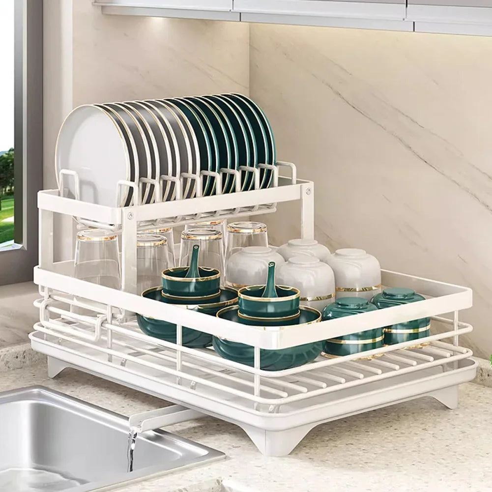 2025 Dish Drying Rack Kitchen Adjustable  Steel 2 Tier Plates Organizer Dish Bowl Drainer Storage Rack Kitchen Utensils