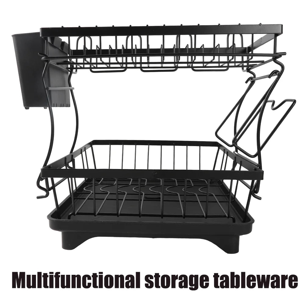 Dish Drying Rack 2-Tier Compact Kitchen Dish Rack Dish Drainer with Chopstick Cylinder Kitchen Drainer rack with spout