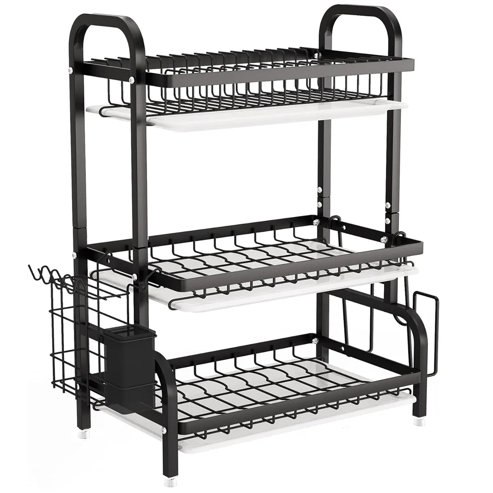 3-tier Dish Drying Drainer Rack, Multifunctional Rustproof Countertop Metal Single Dish Storage Rack, for Kitchen Restaurant