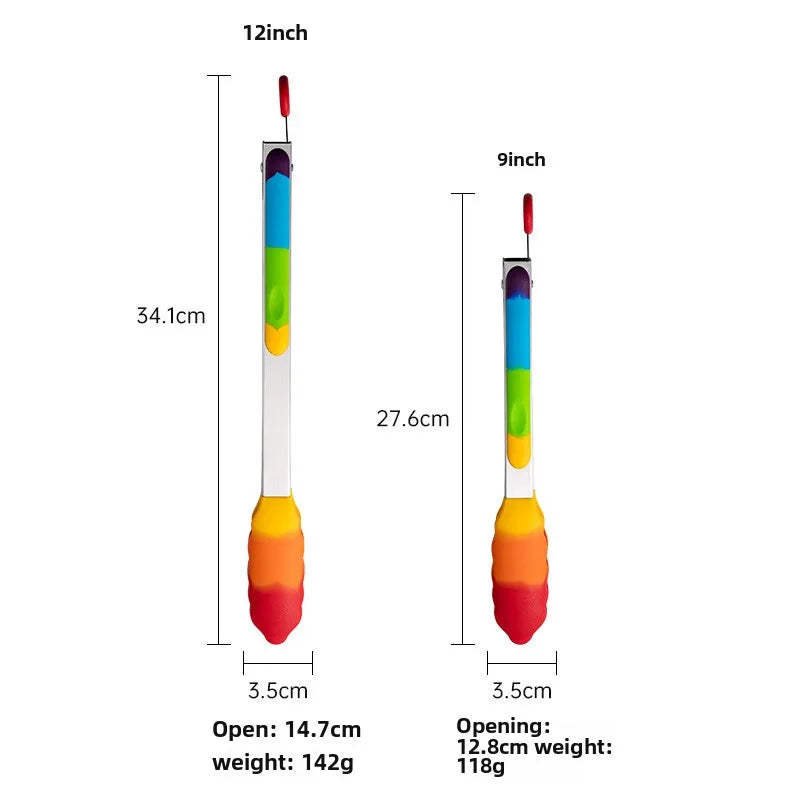 Heat-resistant silicone food tongs kitchen tool stainless steel food tongs anti-scald steak tongs barbecue tongs bread tongs