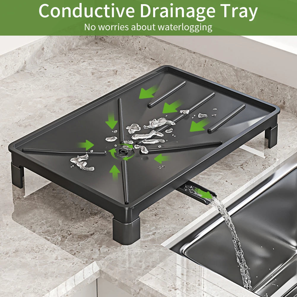 Black Single Layer Dish Rack, Drainer Rack,  Dish Drying Rack，Steel Plate and Bowl Organizer, 50 x 25 x 20 cm