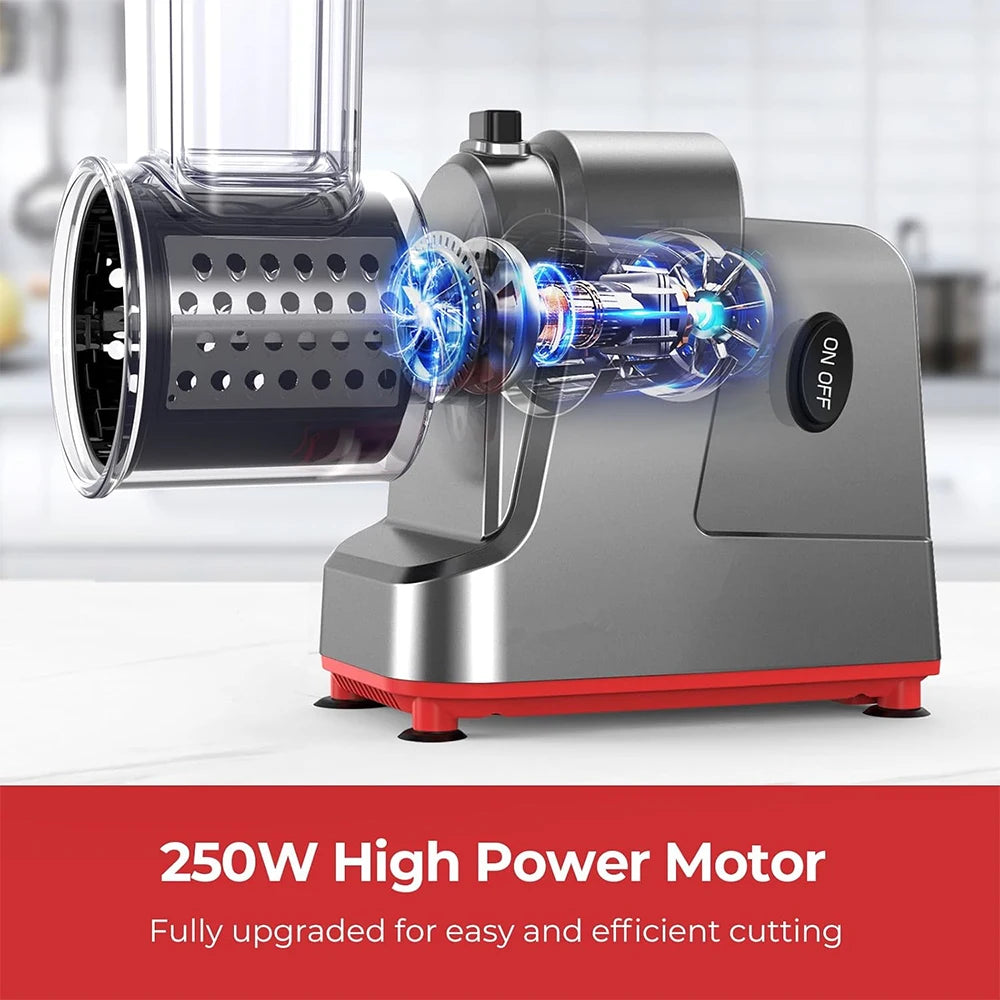 LMETJMA 250W 5 in 1 Electric Vegetable Slicer Shredder Automatic Salad Shooter Machine Cheese Grater Carrot Cabbage Cutter JT253