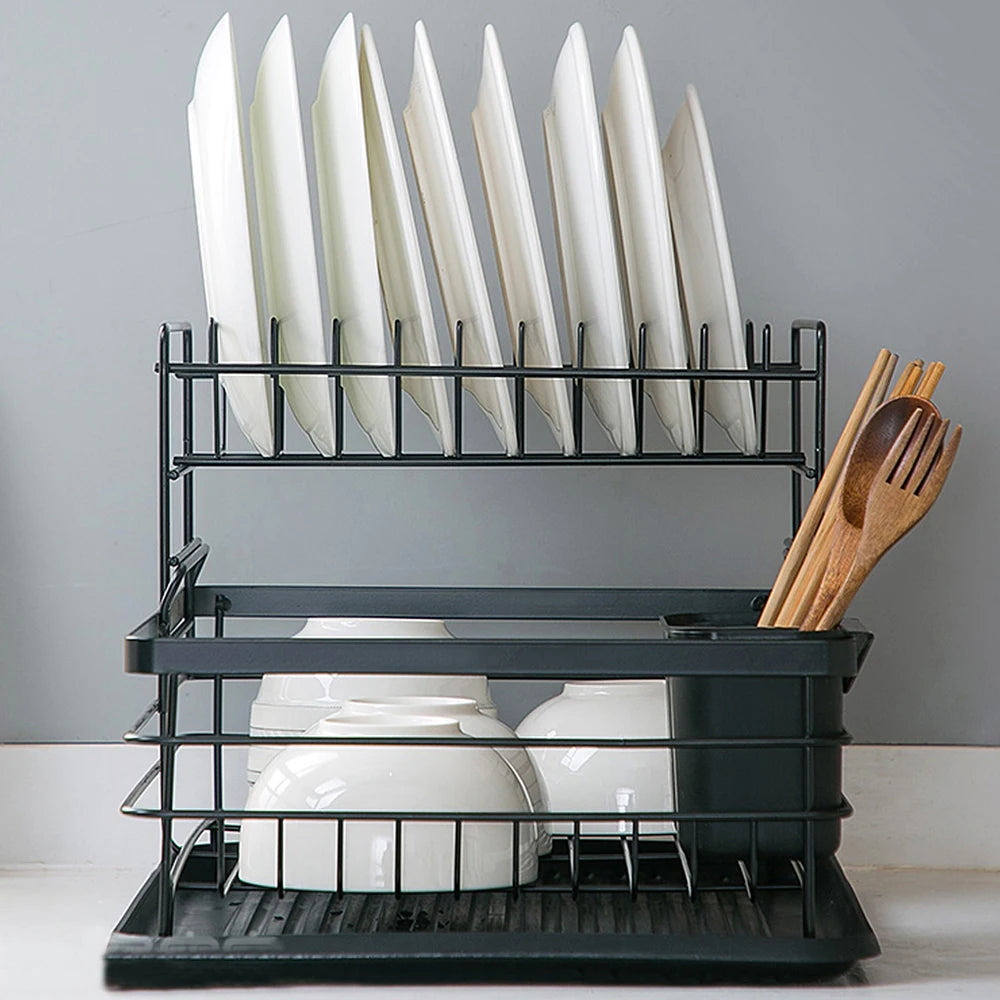 Livingandhome Black Multifunctional Kitchen Storage Dish Rack