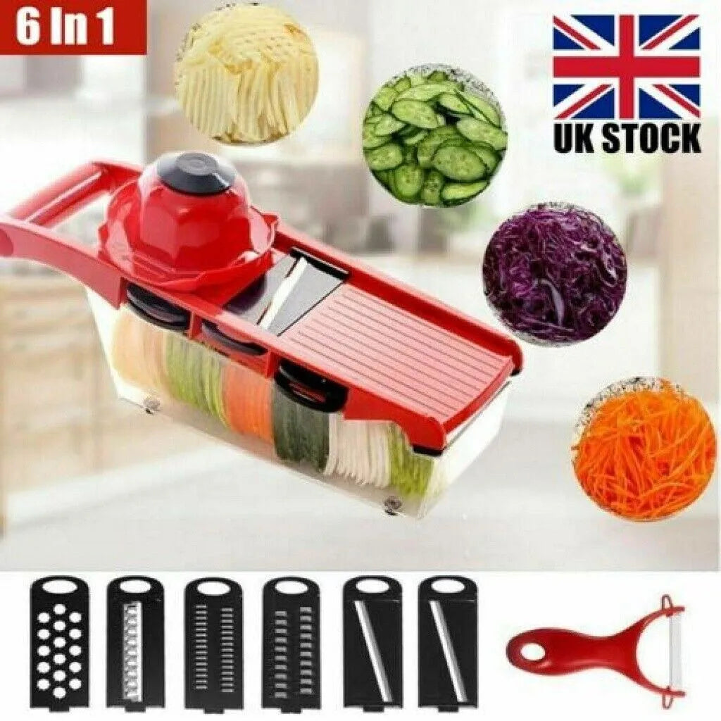 Fruit Vegetable Chopper Slicer Julienne Cutter Peeler Grater 6in1 Mandoline Tool