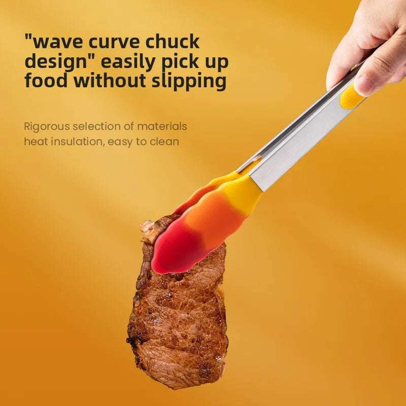 Heat-resistant silicone food tongs kitchen tool stainless steel food tongs anti-scald steak tongs barbecue tongs bread tongs