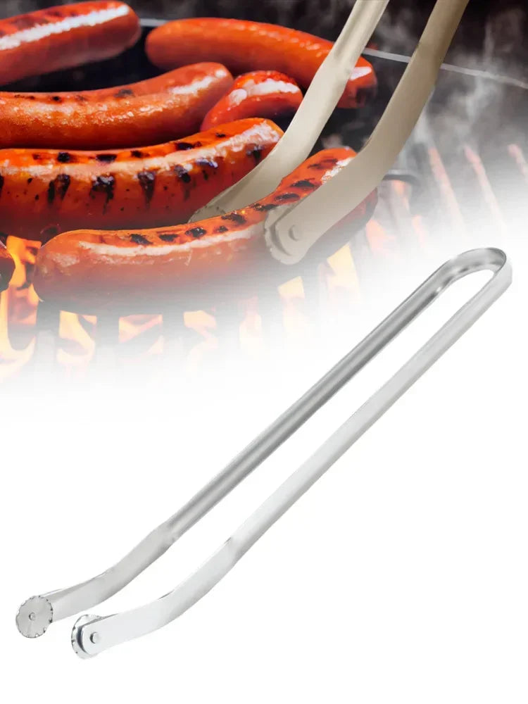 BBQ Sausage Turning Tongs Kitchen Hot Dogs Cooking Clip Stainless Steel Barbecue Long Handle Tongs for Flipping Bacon Steak Meat