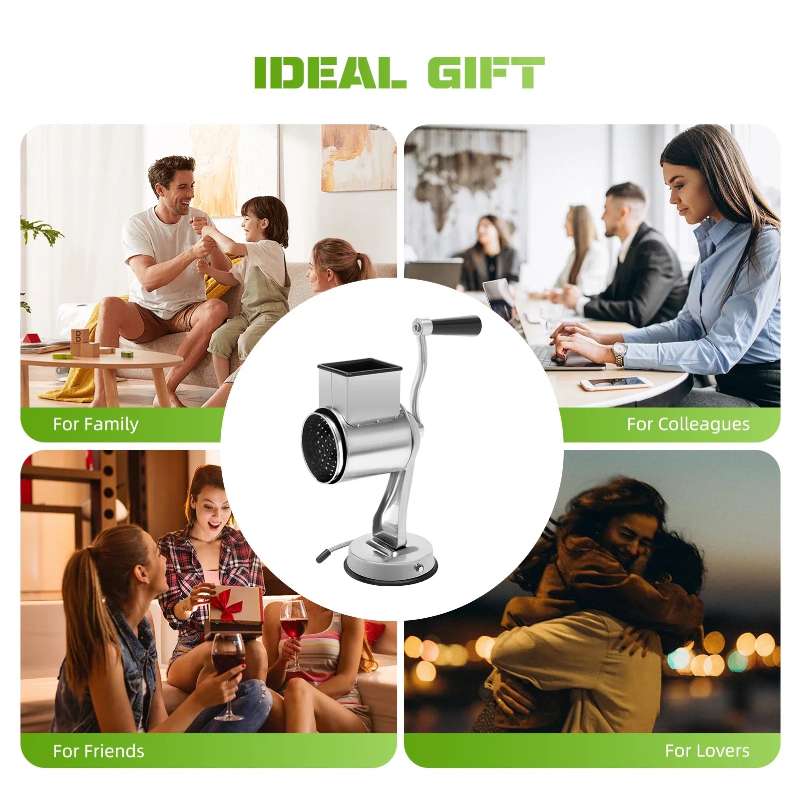 430 Stainless Steel Rotary Grater Manual Veggie Chopper 5 Sharp Blades Suction Cup Base Cutting for Variety Fruits Vegetables