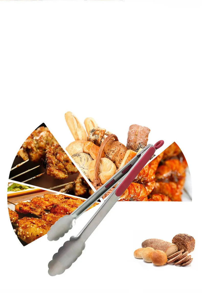 Steel food tongs BBQ grill tools 9 inch 12 inch 14 inch 16 inch factory wholesale stainless steel food tongs
