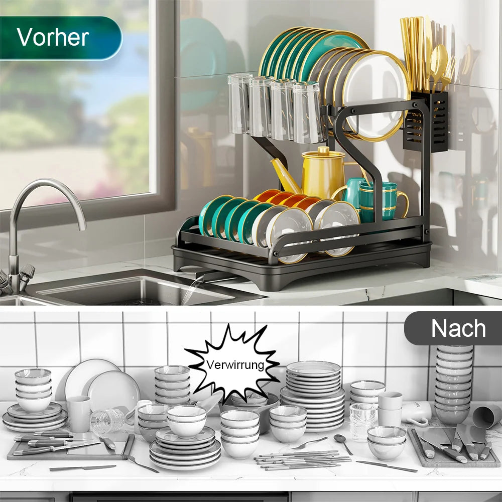 Kitchen Bowl Dish Organizer  Stainless Steel Dish Holder Adjustable Dish Drying Rack & Drainboard Organizer for Kitchen Plates