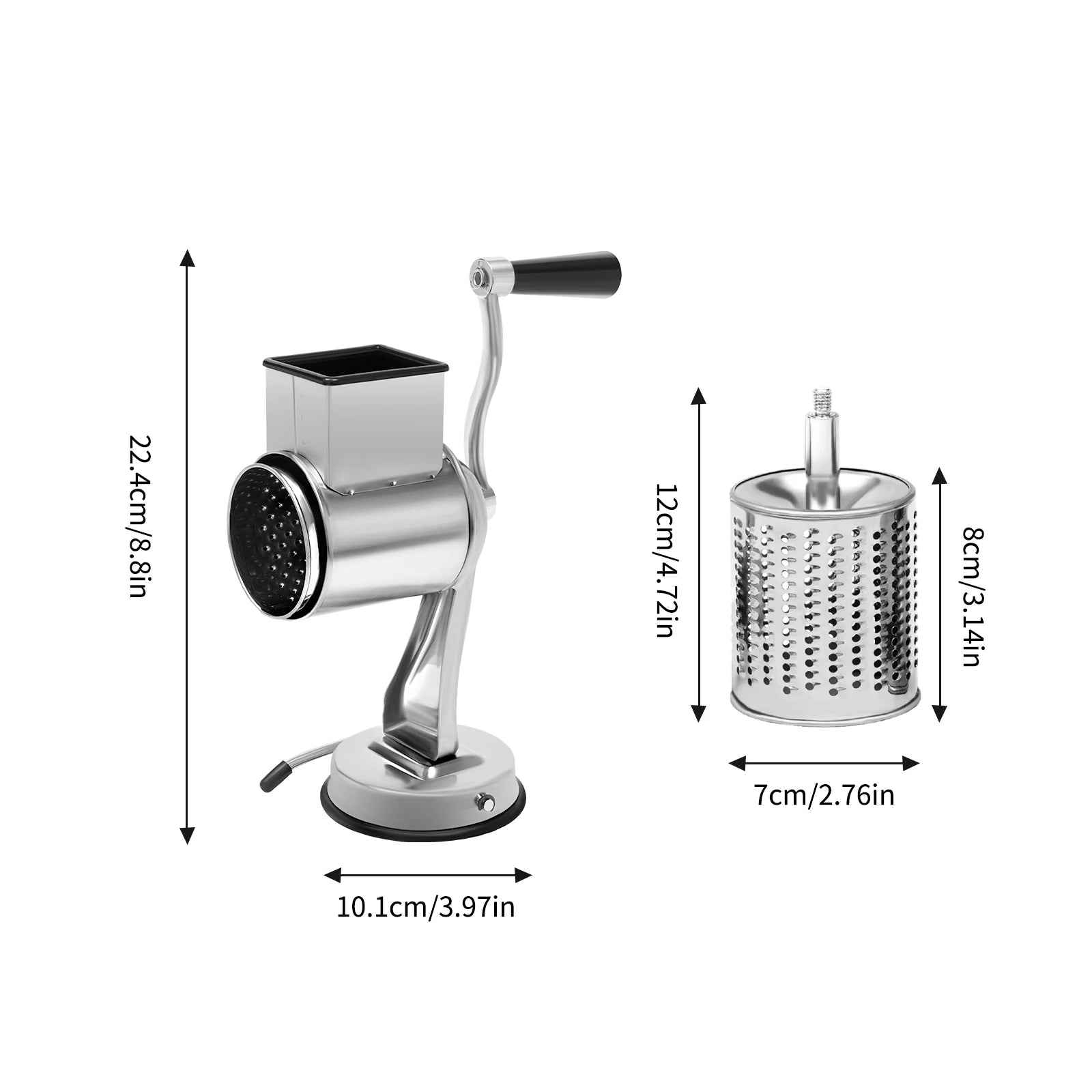 430 Stainless Steel Rotary Grater Manual Veggie Chopper 5 Sharp Blades Suction Cup Base Cutting for Variety Fruits Vegetables
