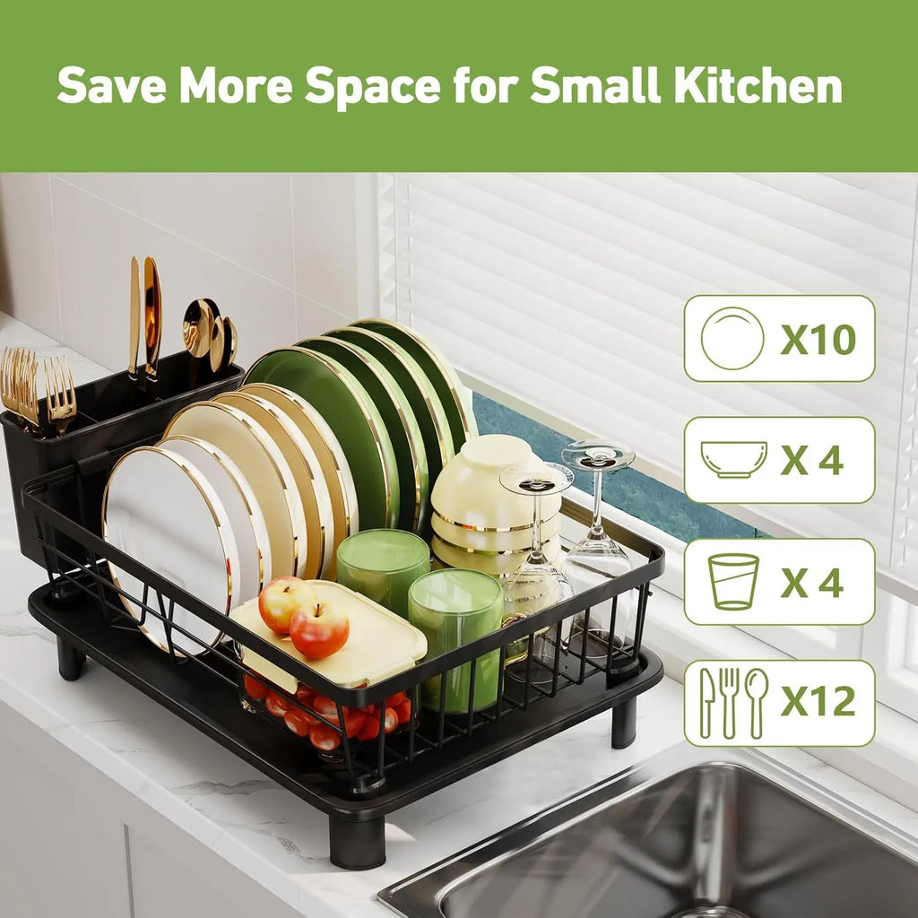 dish draining rack,Cutlery rack with drain tray and drip line,cup holder,cutlery holder,Kitchen countertop storage rack