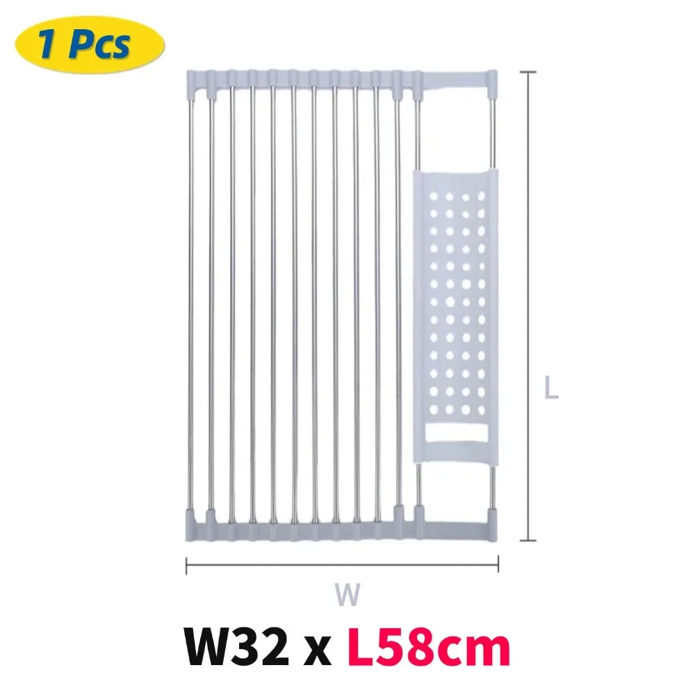 304 Stainless Kitchen Foldable Sink Plate Storage Bowl Holder Kitchen Dish Drying Rack Dish Drainer Shelf Kitchen Accessories