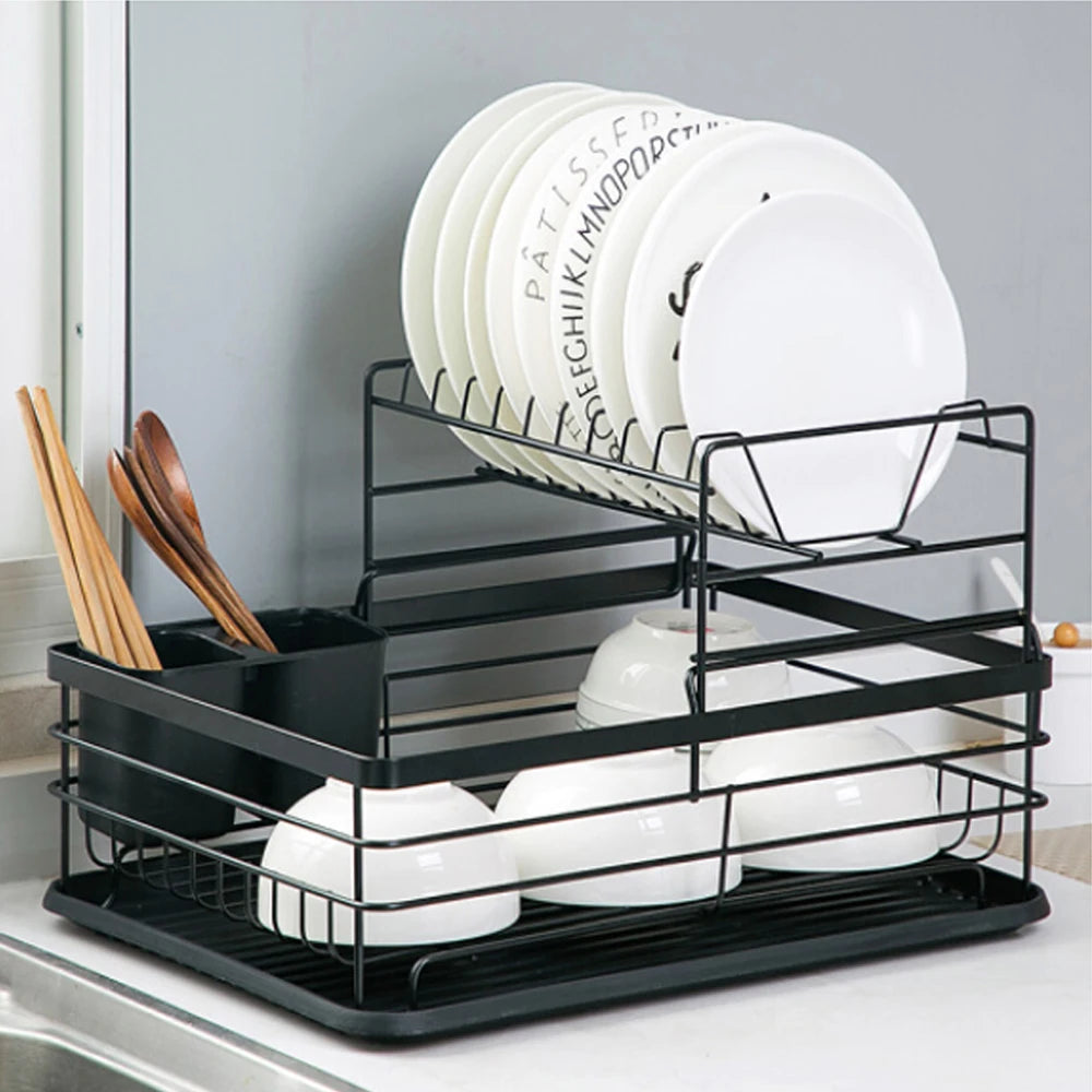Livingandhome Black Multifunctional Kitchen Storage Dish Rack