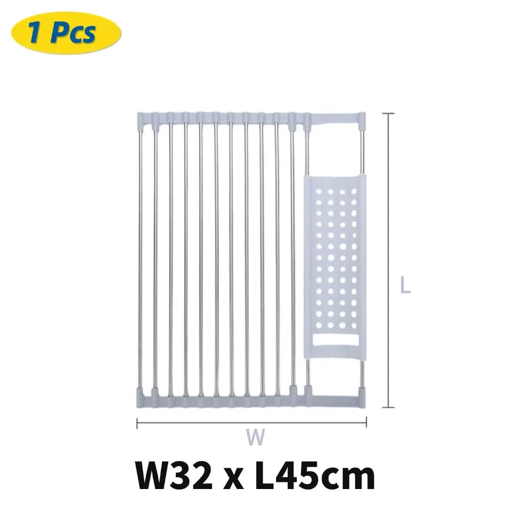 304 Stainless Kitchen Foldable Sink Plate Storage Bowl Holder Kitchen Dish Drying Rack Dish Drainer Shelf Kitchen Accessories