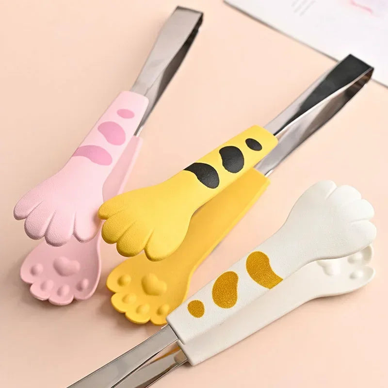 Sandwich grill clip Non dirty hand food baking clip Stainless steel salad bread barbecue clamp Cute cartoon cat paw dinner tongs