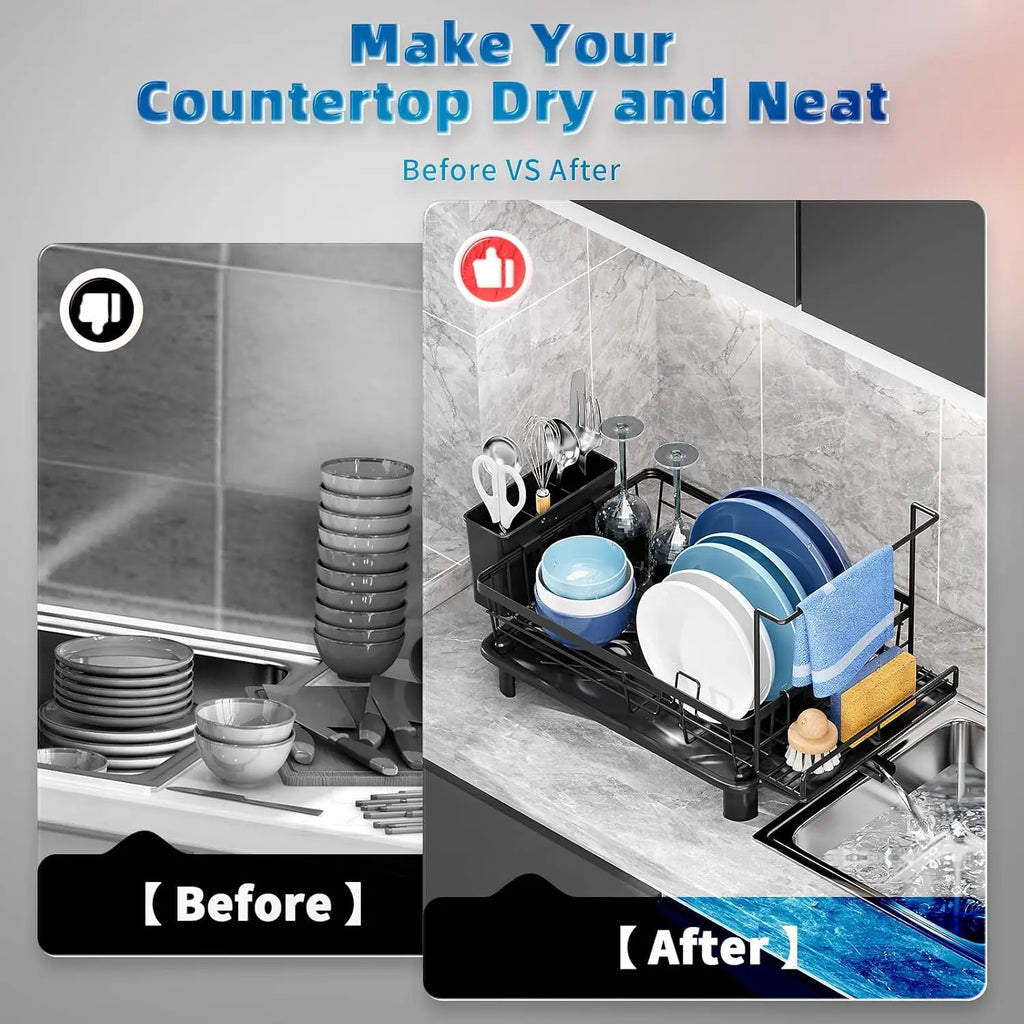 dish draining rack,Cutlery rack with drain tray and drip line,cup holder,cutlery holder,Kitchen countertop storage rack