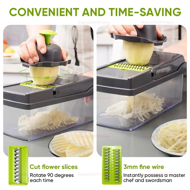 Multifunction 14/16 in1 Vegetable Slicer Cutter Shredder Slicer With Basket Fruit Potato Chopper Carrot Grater Kitchen Accessory