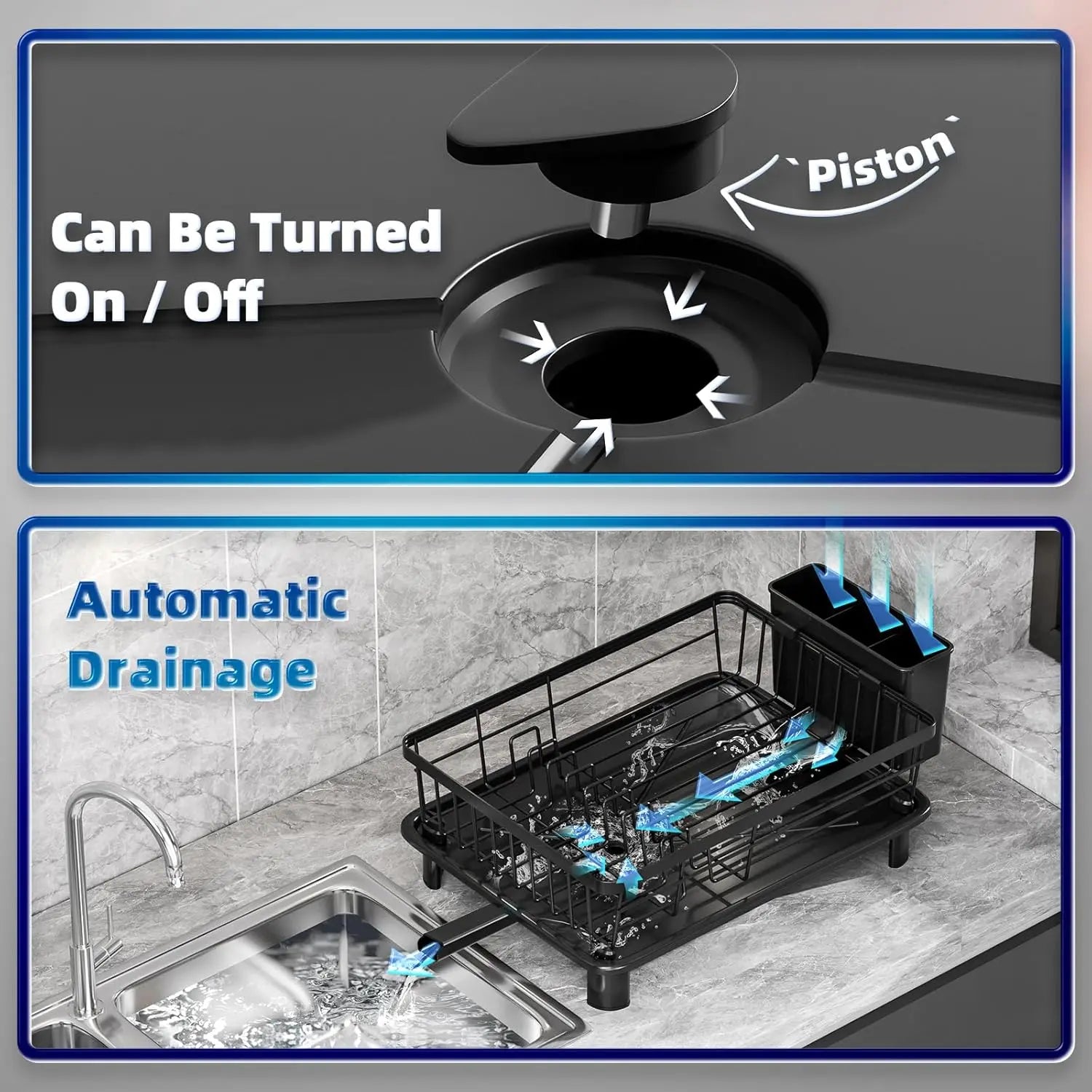 dish draining rack,Cutlery rack with drain tray and drip line,cup holder,cutlery holder,Kitchen countertop storage rack