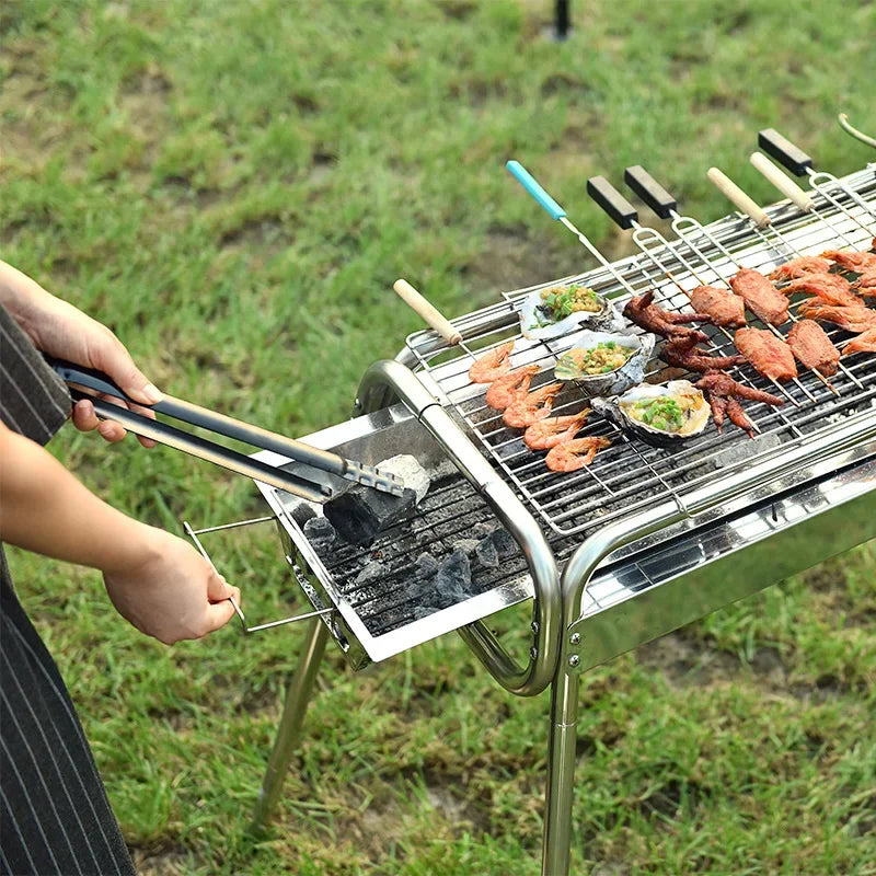 Charcoal Grill Poker Fire Tongs Barbecue Charcoal Tong Stainless Steel Barbecue Tongs Picker Tool Outdoor Camping Cooking Tool
