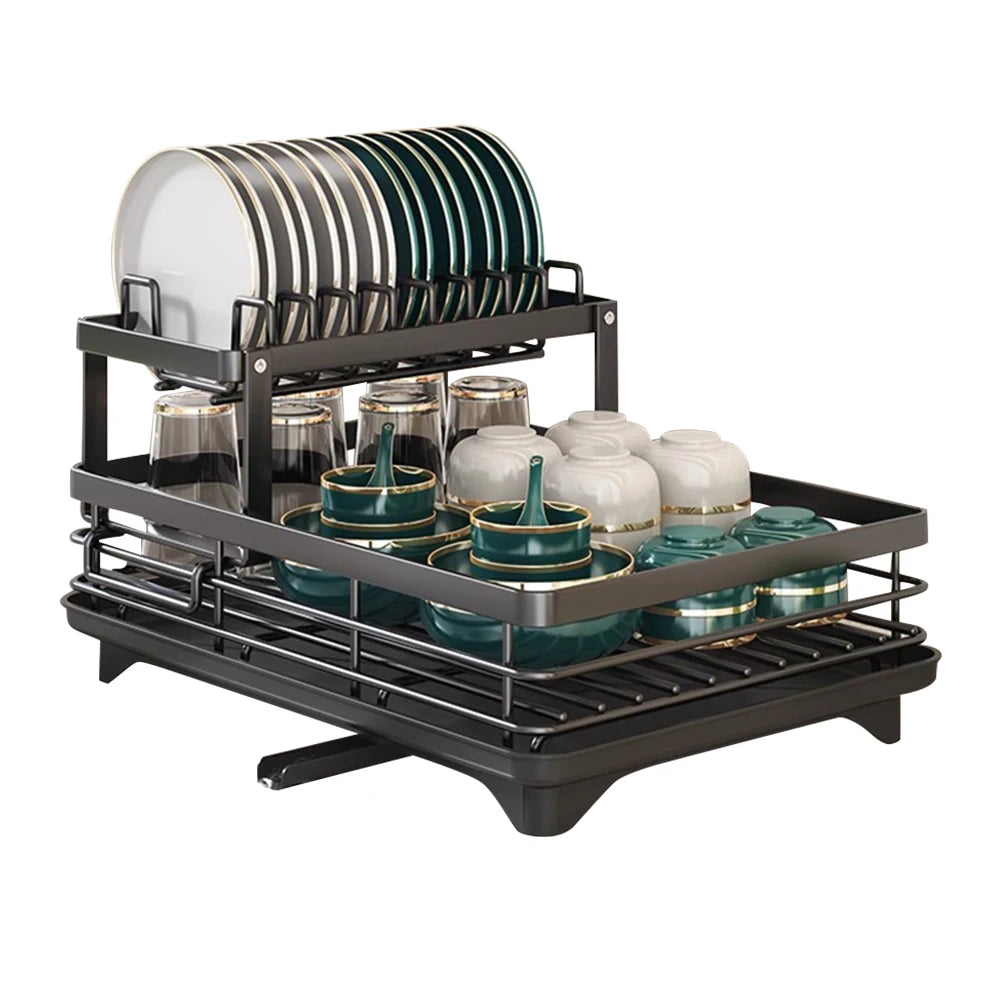 2025 Dish Drying Rack Kitchen Adjustable  Steel 2 Tier Plates Organizer Dish Bowl Drainer Storage Rack Kitchen Utensils