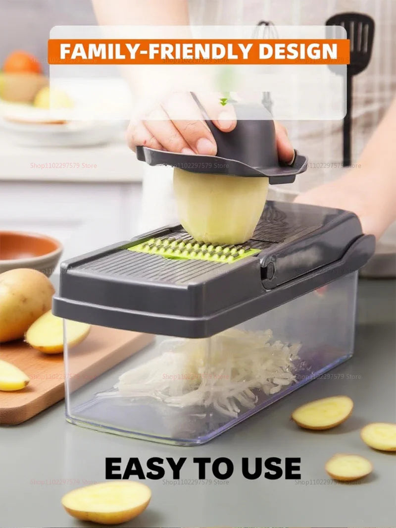 Multifunction 14/16 in1 Vegetable Slicer Cutter Shredder Slicer With Basket Fruit Potato Chopper Carrot Grater Kitchen Accessory