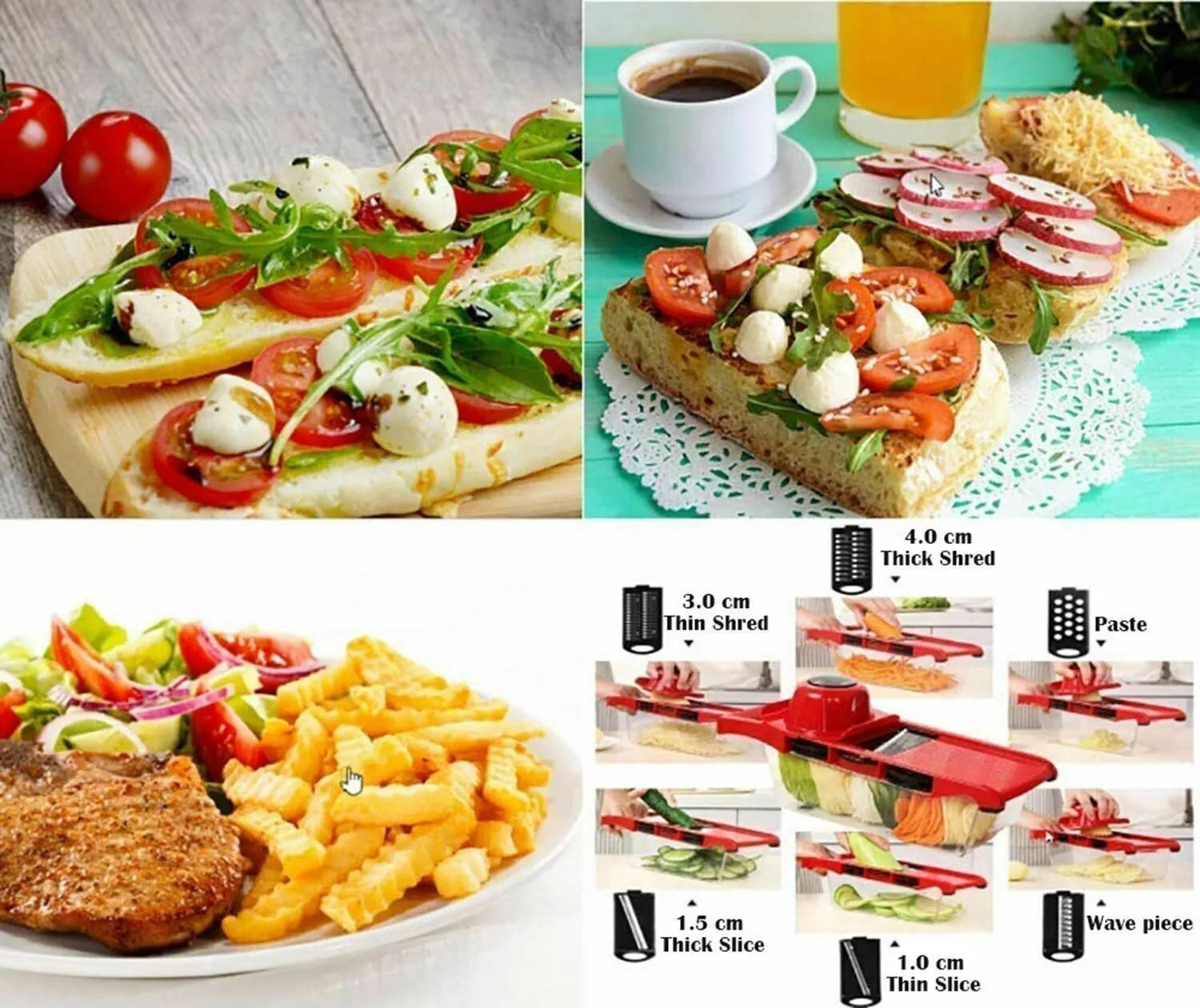 Fruit Vegetable Chopper Slicer Julienne Cutter Peeler Grater 6in1 Mandoline Tool