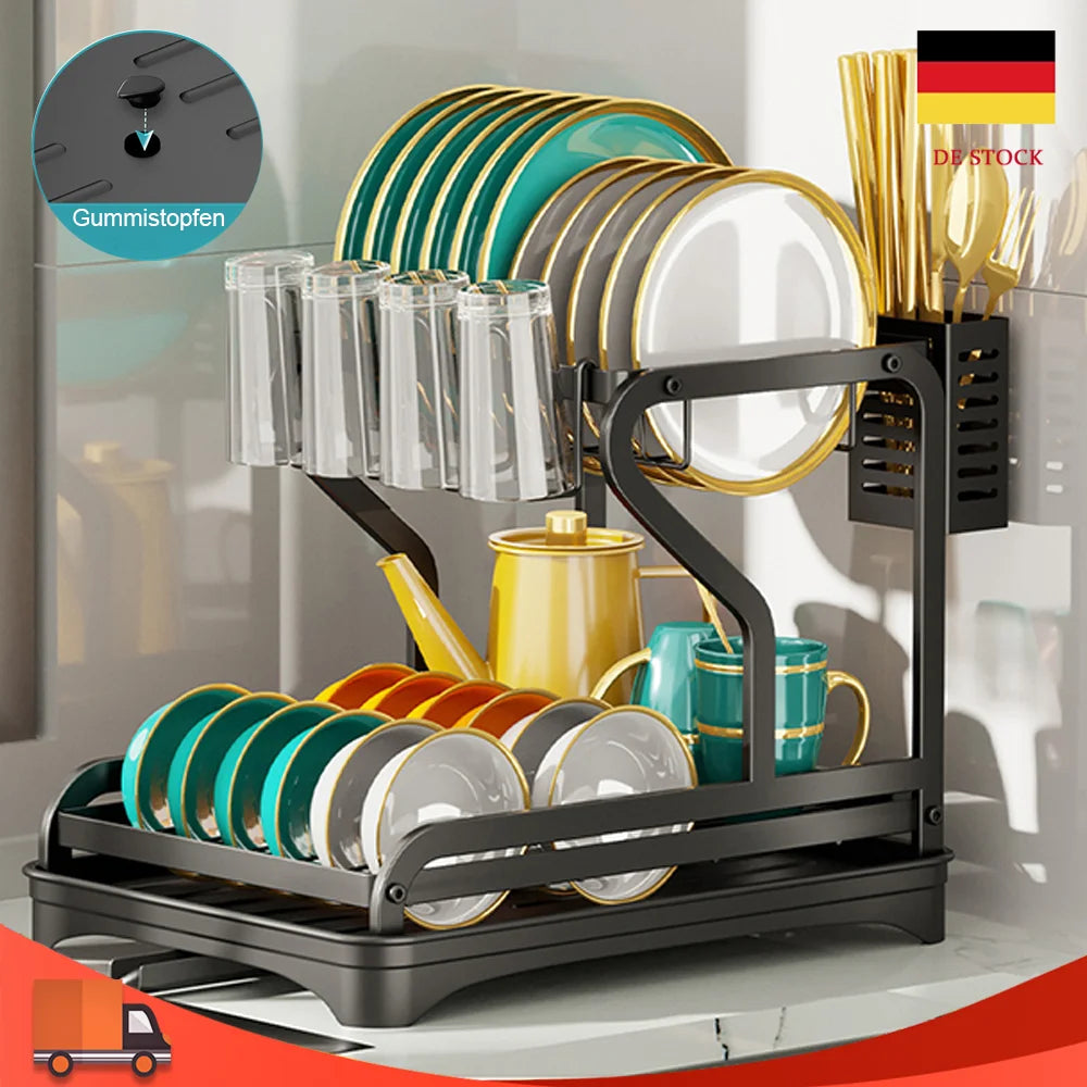 Kitchen Bowl Dish Organizer  Stainless Steel Dish Holder Adjustable Dish Drying Rack & Drainboard Organizer for Kitchen Plates