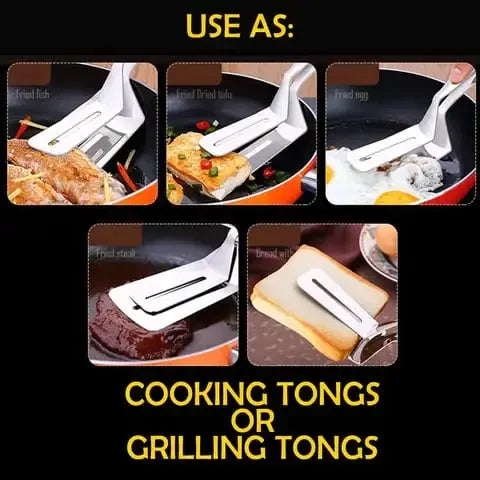 Stainless Steel Double-Sided Shovel Clip Anti-Scald BBq Barbecue Tong Fried Steak Shovel Fried Fish Shovel Vegetable Clamp Tool