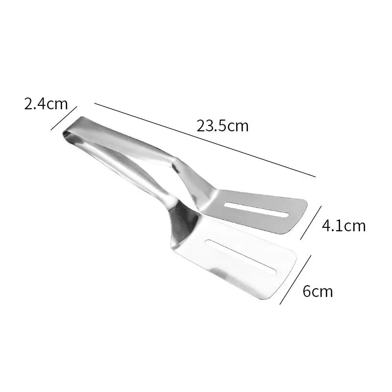 Stainless Steel Double-Sided Shovel Clip Anti-Scald BBq Barbecue Tong Fried Steak Shovel Fried Fish Shovel Vegetable Clamp Tool