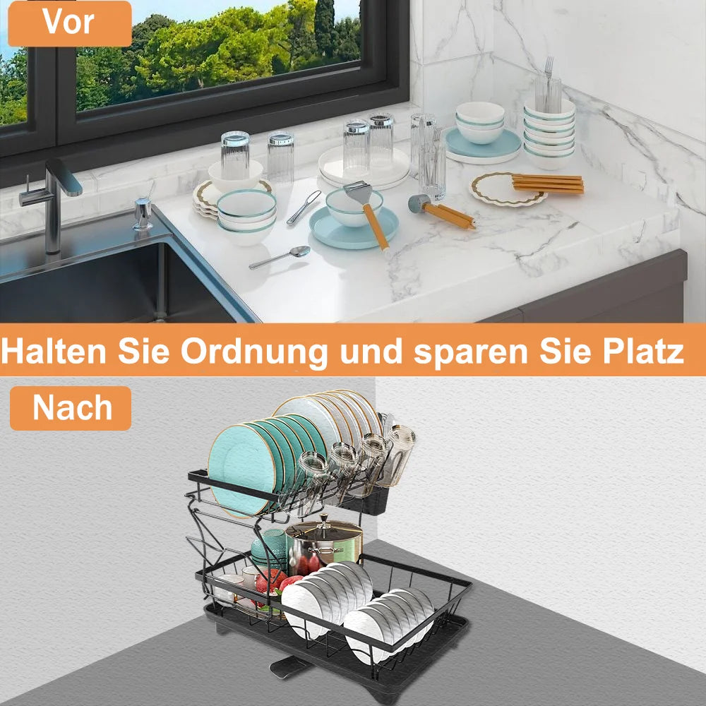 Kitchen Bowl Dish Organizer  Stainless Steel Dish Holder Adjustable Dish Drying Rack & Drainboard Organizer for Kitchen Plates