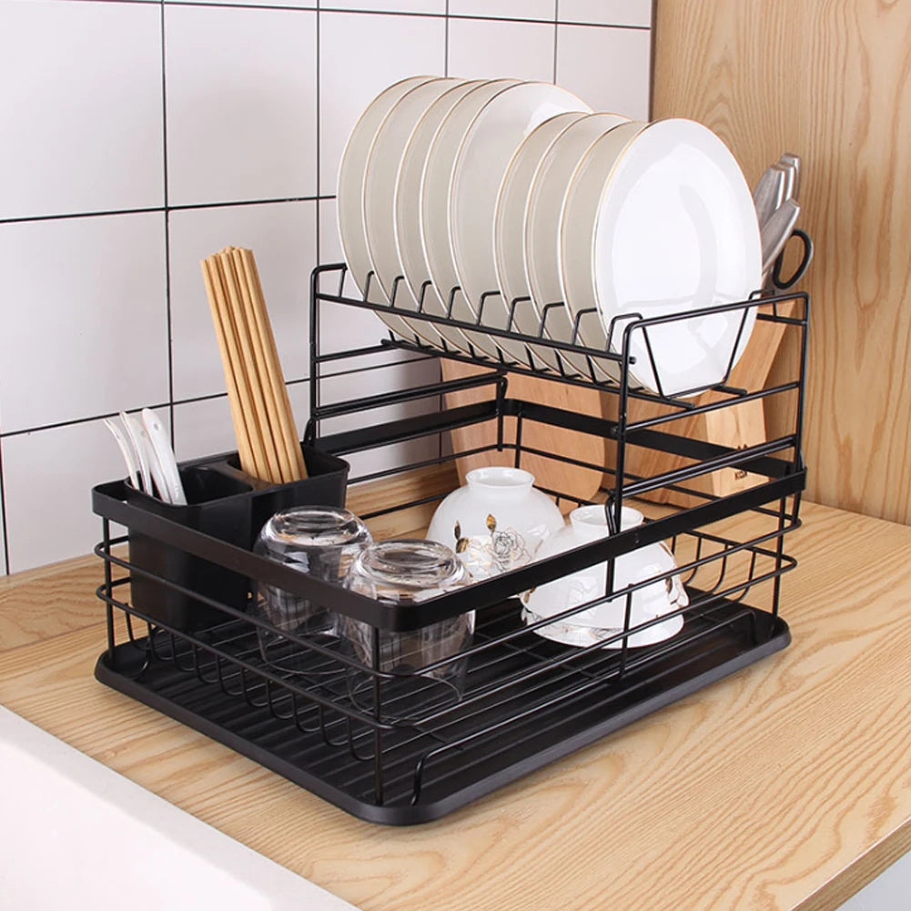 Livingandhome Black Multifunctional Kitchen Storage Dish Rack