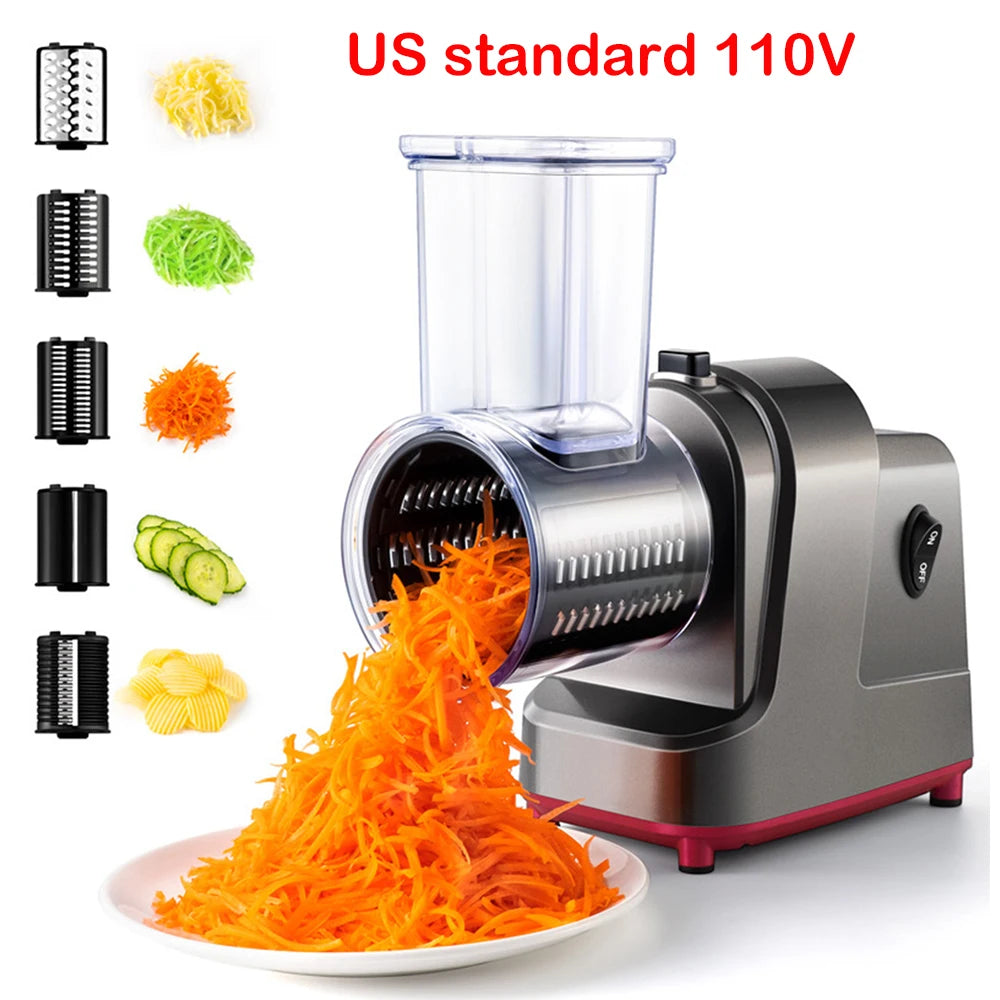 LMETJMA 250W 5 in 1 Electric Vegetable Slicer Shredder Automatic Salad Shooter Machine Cheese Grater Carrot Cabbage Cutter JT253