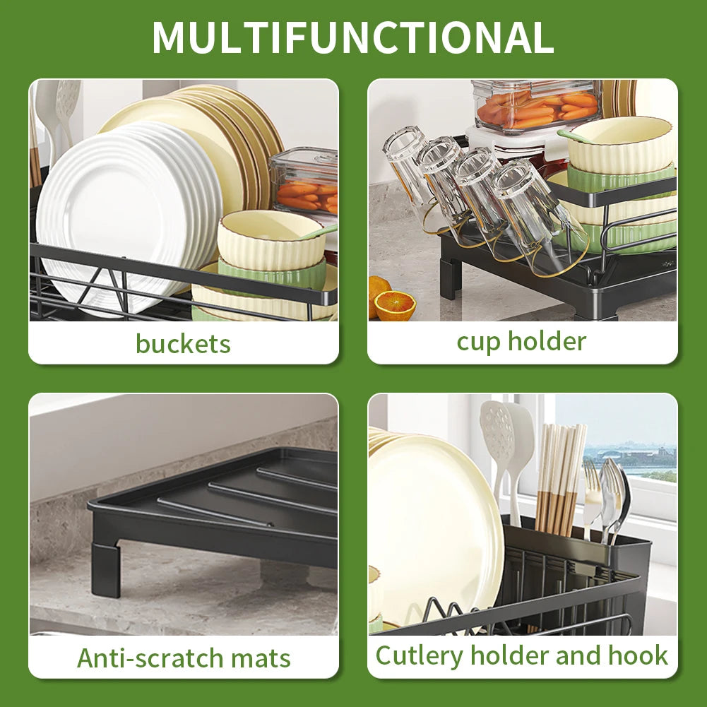 Black Single Layer Dish Rack, Drainer Rack,  Dish Drying Rack，Steel Plate and Bowl Organizer, 50 x 25 x 20 cm