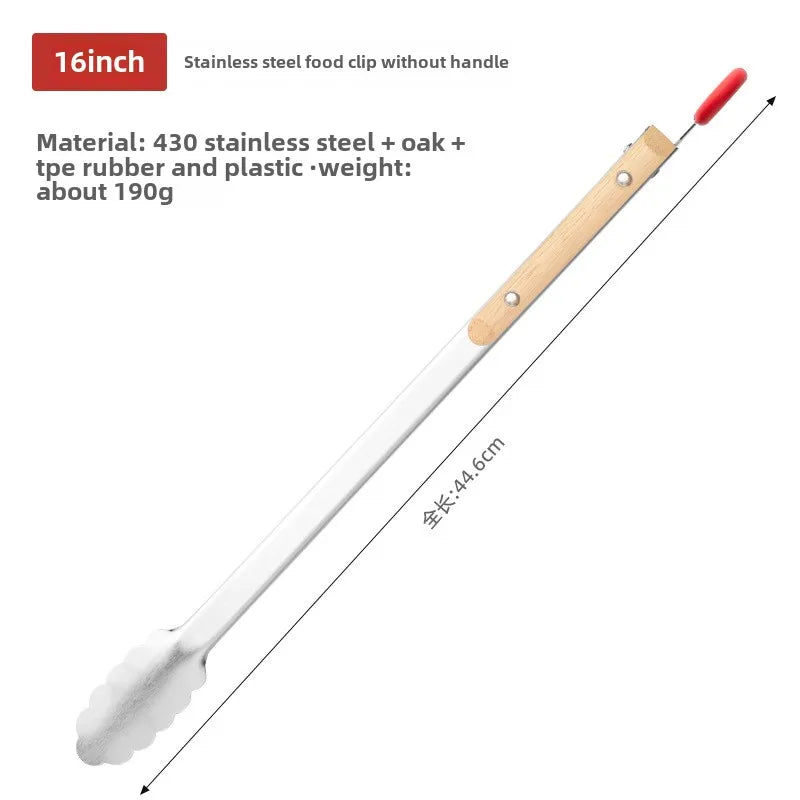 Stainless steel food tongs with heat-resistant wooden handles, anti-scald steak tongs, BBQ outdoor grill tongs, bread clips