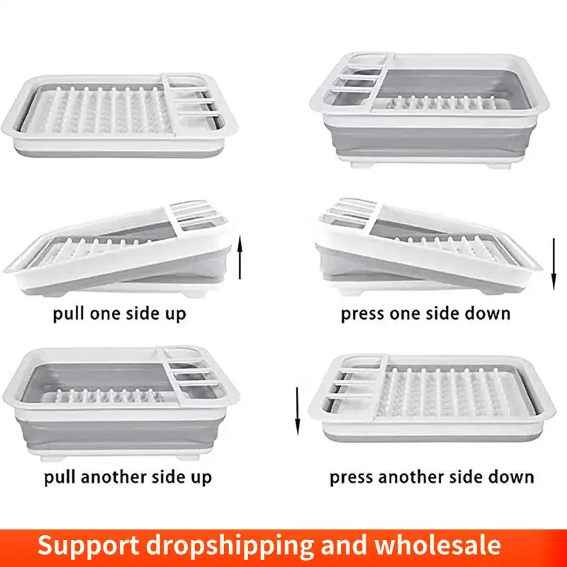 Foldable Dish Rack Kitchen Storage Water Leakage Plastic Tableware Bowl Dinnerware Drain Bowl Tray Home Drying Rack Washable