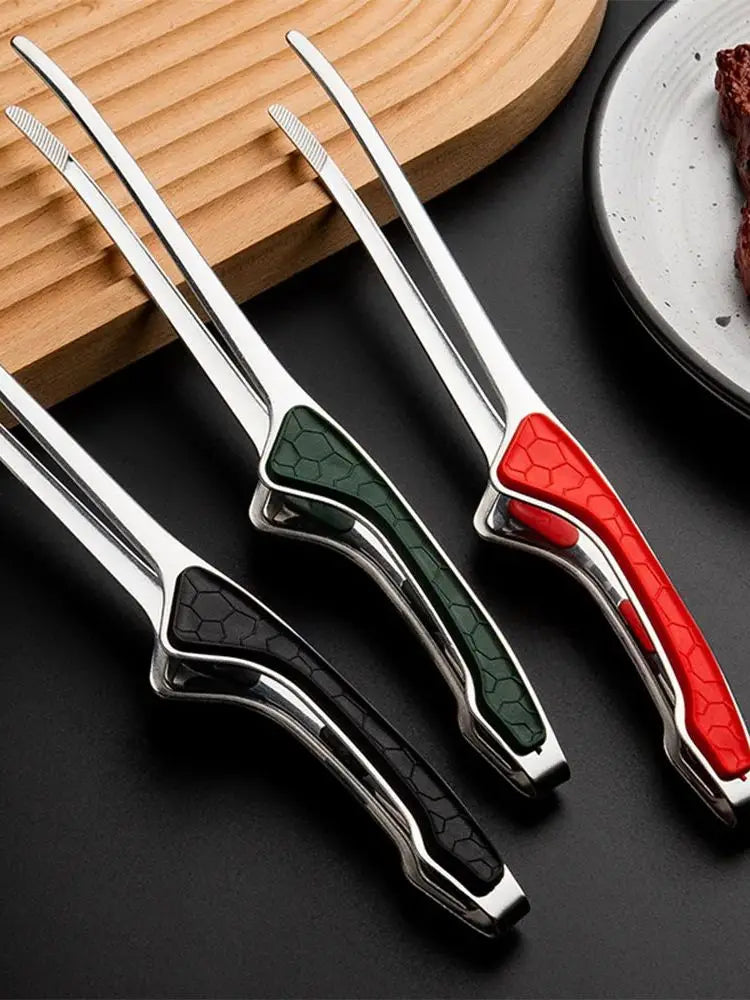 1pc Stainless Steel Barbecue Tongs, Anti-scald and Anti-slip, Bright Korean Food Tongs, Steak Tongs, Buffet Restaurant Tongs