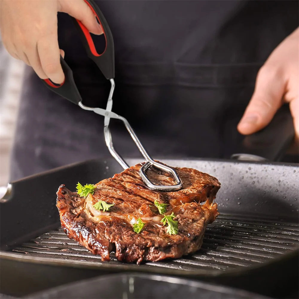 Barbecue Scissor Tongs Grilled Food Tong Long Handle Scissor BBQ Bread Roast Clip Kitchen Baking Tongs Rotisserie Grill Barbecue