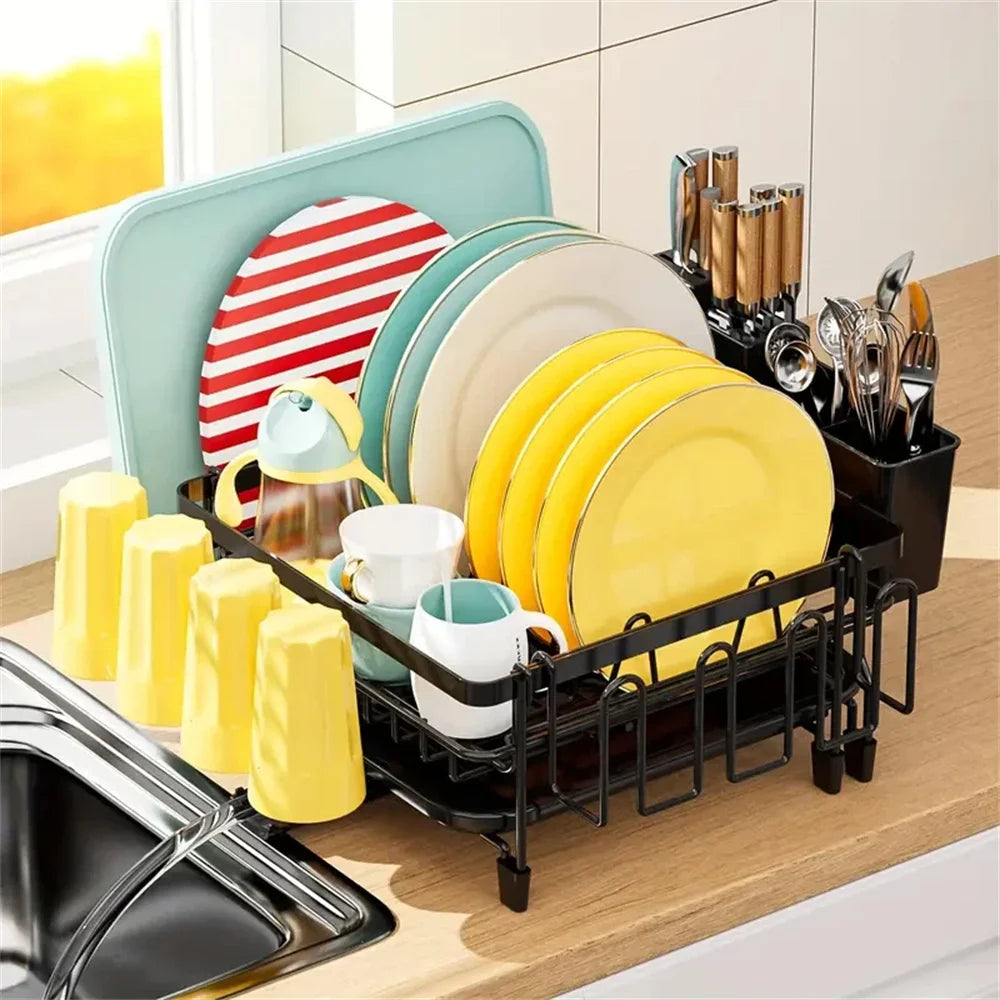 Kitchen Dish Rack Drying Storage with Drain Tableware Storage Rack Drip Tray Cutlery Cup Holder for Kitchen Home