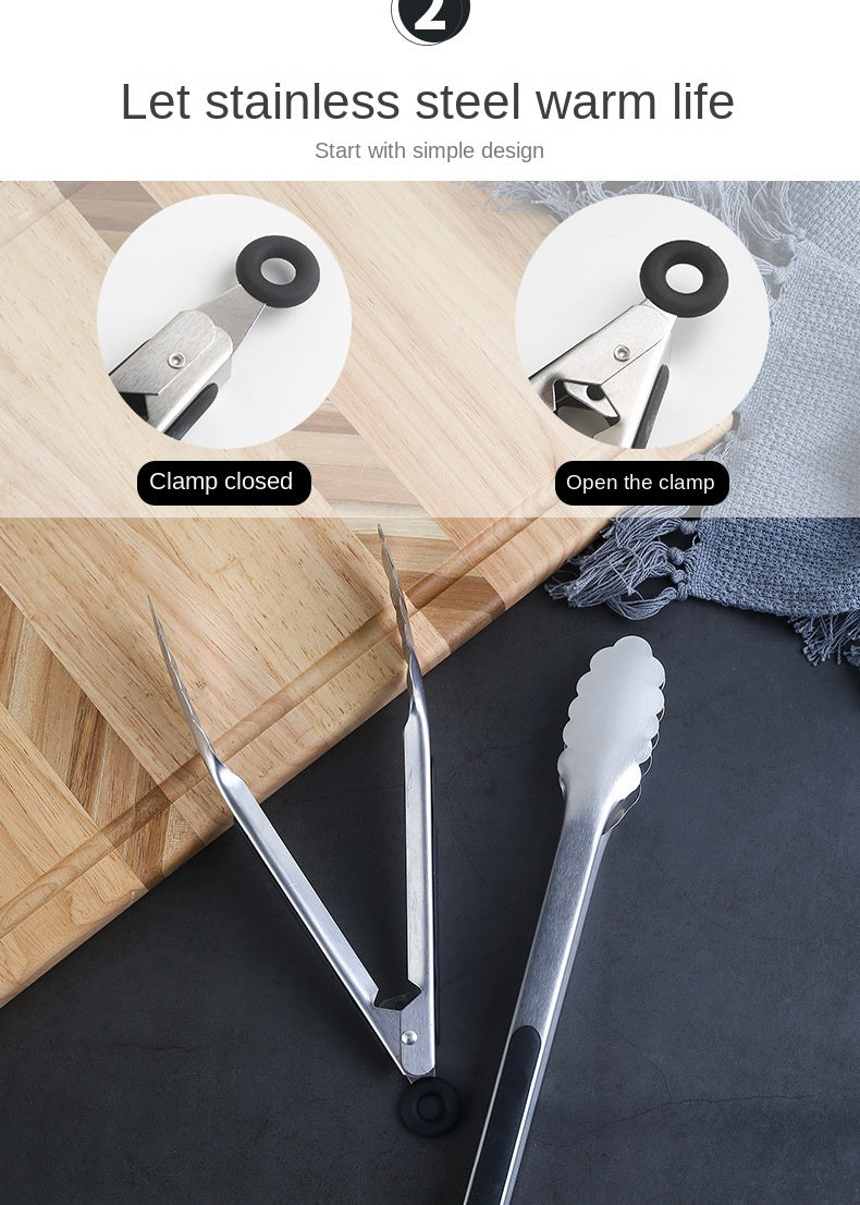 9/12/14/16 Inch Bbq Tongs Non-Slip Handle Stainless Steel Fried Barbecue Clip Salad Bread Clamp Kitchen Tools Meat Food Clip
